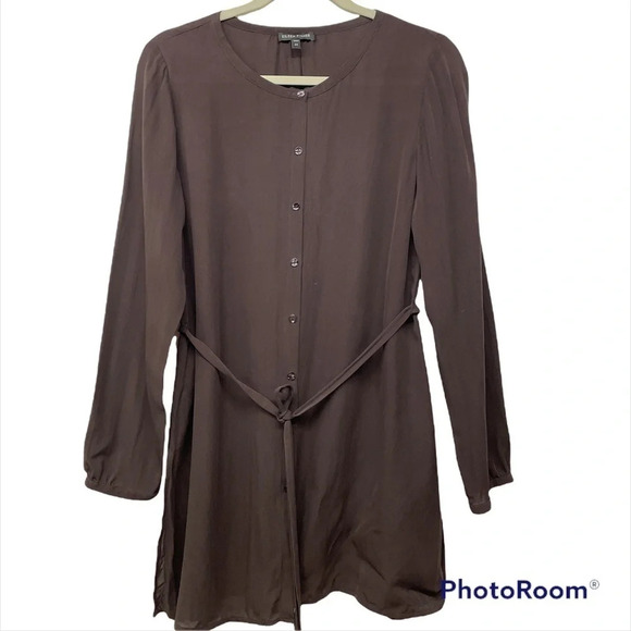 Eileen Fisher 100 % Silk Button Down Blouse XS Minimalist Neutrals Lightweight - Picture 1 of 11